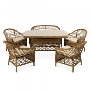 Стол плетеный обеденный ReeHouse Nova алюминий, искусственный ротанг, стекло дуб Фото 4