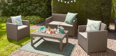 Стол пластиковый Keter Lyon rattan table пластик с имитацией плетения капучино Фото 3