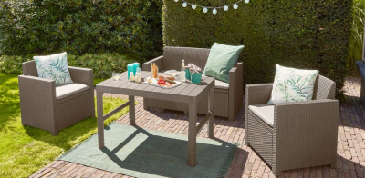 Стол пластиковый Keter Lyon rattan table пластик с имитацией плетения капучино Фото 4