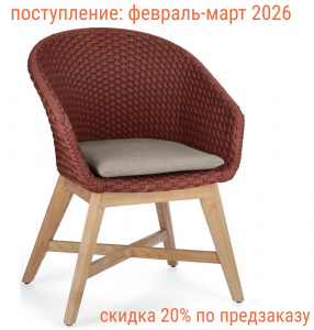 Кресло плетеное с подушкой BIZZ Coachella тик, роуп, олефин натуральный, алый Фото 1