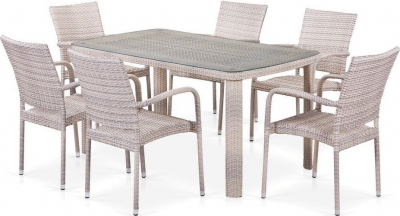 Комплект плетеной мебели Afina T51A/Y376-W85-150x85 6Pcs Latte искусственный ротанг, сталь латте Фото 1