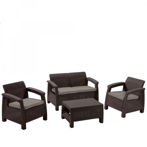Комплект пластиковой мебели Afina Yalta 2set  AFM-1020A Brown пластик с имитацией плетения коричневый Фото 2
