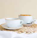 Кофейная пара для латте Ancap Verona Hand Painted Rims фарфор желтый, ободок на чашке/блюдце Фото 6