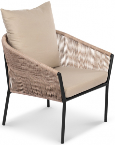 Кресло плетеное с подушками ReeHouse Patio алюминий, искусственный ротанг, олефин черный, ирбис, бежевый Фото 1