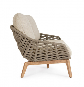 Диван двухместный плетеный с подушками Garden Relax Tamires алюминий, тик, роуп, олефин натуральный, коричневый, бежевый Фото 6