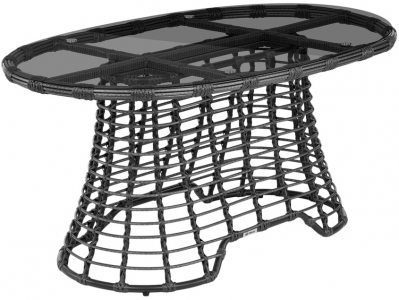 Стол плетеный обеденный ReeHouse Lotus алюминий, искусственный ротанг, стекло черный металлик, графит Фото 1