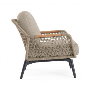 Кресло лаунж плетеное с подушками Garden Relax Eulero алюминий, тик, роуп, олефин антрацит Фото 3