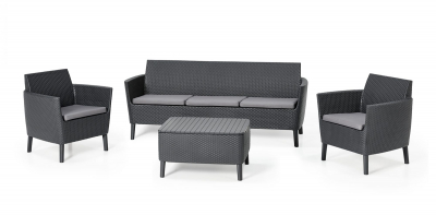 Комплект пластиковой мебели Keter Salemo 3 seater set пластик с имитацией плетения графит, серый Фото 3
