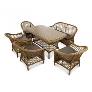 Диван двухместный плетеный с подушкой ReeHouse Nova алюминий, искусственный ротанг, олефин американский орех, серый Фото 5