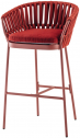 Кресло плетеное барное с подушкой Grattoni Soho алюминий, роуп, олефин красный Фото 1