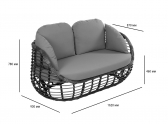 Диван двухместный плетеный с подушками ReeHouse Lotus алюминий, искусственный ротанг, олефин черный металлик, серый Фото 2