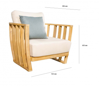 Кресло деревянное с подушками Tagliamento Woodland эвкалипт, олефин натуральный, бежевый Фото 2