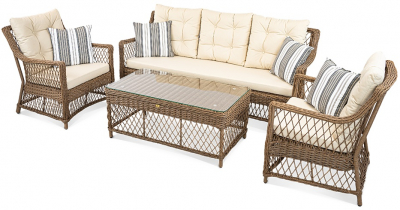 Кресло плетеное с подушками ReeHouse Impero алюминий, искусственный ротанг, олефин американский орех, бежевый Фото 5