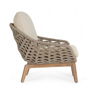 Кресло лаунж плетеное с подушками Garden Relax Tamires алюминий, тик, роуп, олефин натуральный, коричневый, бежевый Фото 5