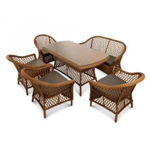 Диван двухместный плетеный с подушкой ReeHouse Nova алюминий, искусственный ротанг, олефин африканский закат, серый Фото 5