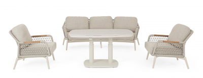 Диван трехместный с подушками Garden Relax Eulero алюминий, тик, роуп, олефин пеликан Фото 10