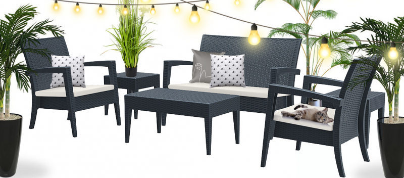 Диван пластиковый плетеный двухместный с подушкой Miami Lounge Sofa