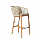 Кресло барное деревянное плетеное Tribu Mood тик, алюминий, роуп, ткань Фото 9