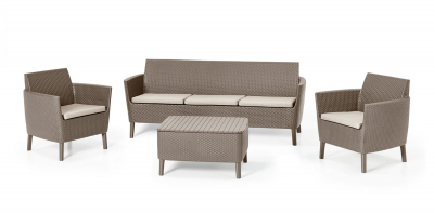 Комплект пластиковой мебели Keter Salemo 3 seater set пластик с имитацией плетения капучино, песочный Фото 4