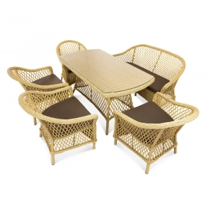 Диван двухместный плетеный с подушкой ReeHouse Nova алюминий, искусственный ротанг, олефин индийское дерево, коричневый Фото 5