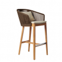 Кресло барное деревянное плетеное Tribu Mood тик, алюминий, роуп, ткань Фото 8