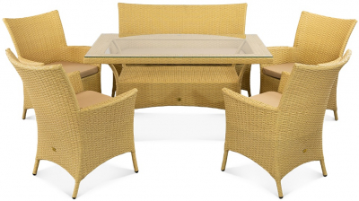 Комплект плетеной мебели ReeHouse Kipr алюминий, искусственный ротанг, оксфорд, стекло индийское дерево, бежевый Фото 2