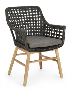 Кресло плетеное с подушкой Garden Relax Wilson тик, алюминий, искусственный ротанг, олефин натуральный, черный, серый Фото 1