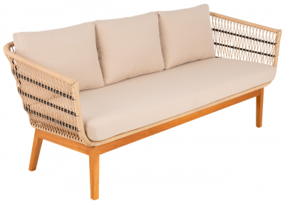 Диван трехместный плетеный с подушками ReeHouse Letto алюминий, ясень, искусственный ротанг, олефин индийское дерево, бежевый Фото 1