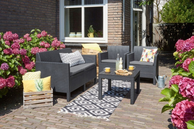 Комплект пластиковой мебели Keter Orlando set with small  table пластик с имитацией плетения графит, серый Фото 4