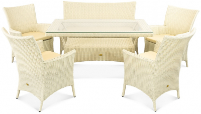 Комплект плетеной мебели ReeHouse Kipr алюминий, искусственный ротанг, оксфорд, стекло доминикана, светло-бежевый Фото 2