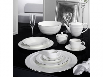 Столовый сервиз на 12 персон DEVA BONE CHINA Dune platinum фарфор белый Фото 1