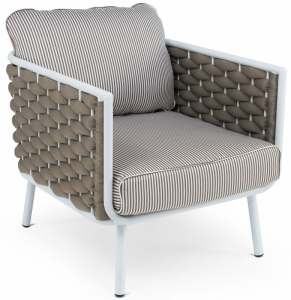 Кресло плетеное RosaDesign Manhattan алюминий, роуп, ткань белый, серый Фото 1