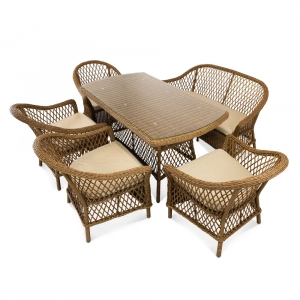 Стол плетеный обеденный ReeHouse Nova алюминий, искусственный ротанг, стекло дуб Фото 5