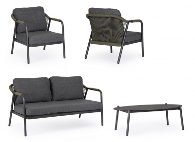 Комплект металлической лаунж мебели Garden Relax Miravet алюминий, роуп, ткань, натуральный камень антрацит, зеленый, темный Фото 4