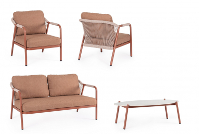 Комплект металлической лаунж мебели Garden Relax Miravet алюминий, роуп, ткань, натуральный камень медный Фото 4