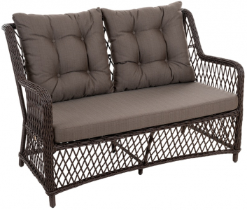 Диван двухместный плетеный с подушками ReeHouse Titulo алюминий, искусственный ротанг, олефин шоколад металлик, серый Фото 1