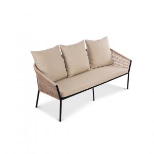 Диван трехместный плетеный с подушками ReeHouse Patio алюминий, искусственный ротанг, олефин черный, ирбис, бежевый Фото 10