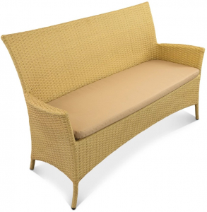 Диван двухместный плетеный с подушкой ReeHouse Kipr алюминий, искусственный ротанг, оксфорд индийское дерево, бежевый Фото 1