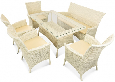Комплект плетеной мебели ReeHouse Kipr алюминий, искусственный ротанг, оксфорд, стекло доминикана, светло-бежевый Фото 1