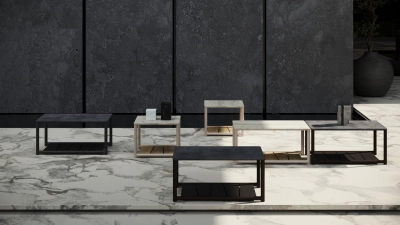 Столик кофейный каменный SNOC Sestri Bisque S алюминий, тик, камень бежевый Фото 4