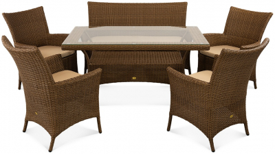 Комплект плетеной мебели ReeHouse Kipr алюминий, искусственный ротанг, оксфорд, стекло дуб, бежевый Фото 2