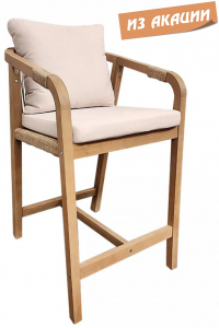 Кресло деревянное  полубарное с подушками Tagliamento Rimini KD акация, роуп, олефин натуральный, бежевый Фото 1