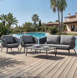 Комплект плетеной мебели Grattoni Melrose алюминий, роуп, олефин антрацит, темно-серый, угольный Фото 5