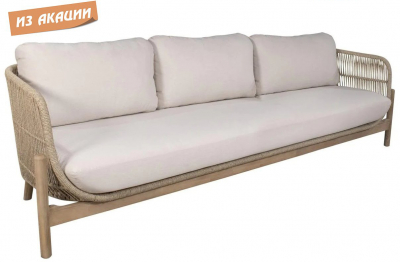 Диван деревянный плетеный трехместный Tagliamento Talara акация, роуп, олефин бежевый, лен Фото 1
