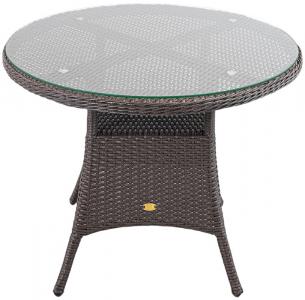 Стол плетеный обеденный ReeHouse Kipr алюминий, искусственный ротанг, стекло шоколад металлик Фото 1