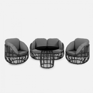 Стол плетеный обеденный ReeHouse Lotus алюминий, искусственный ротанг, стекло черный металлик, графит Фото 9