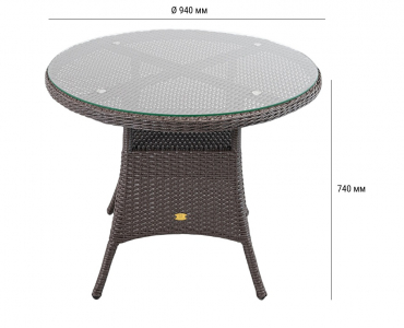 Стол плетеный обеденный ReeHouse Kipr алюминий, искусственный ротанг, стекло шоколад металлик Фото 2
