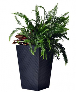 Кашпо пластиковое Keter Rattan Planter L пластик с имитацией плетения антрацит Фото 1