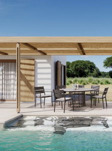 Стол металлический обеденный Garden Relax Lanai алюминий, роуп, камень какао Фото 7