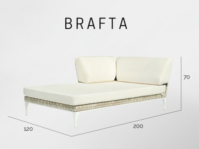 Шезлонг-лежак левый плетеный с матрасом Skyline Design Brafta алюминий, искусственный ротанг, sunbrella белый, бежевый Фото 4